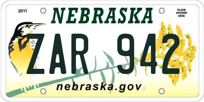 NE license plate ZAR942
