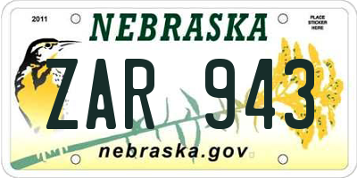 NE license plate ZAR943