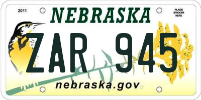 NE license plate ZAR945