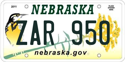 NE license plate ZAR950