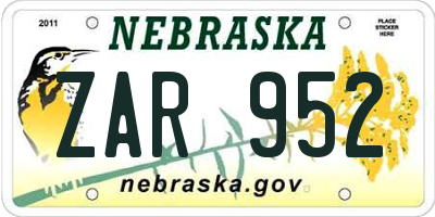 NE license plate ZAR952