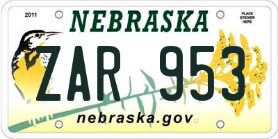 NE license plate ZAR953