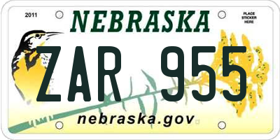 NE license plate ZAR955