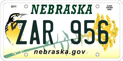 NE license plate ZAR956