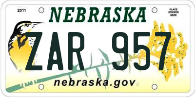 NE license plate ZAR957
