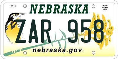 NE license plate ZAR958