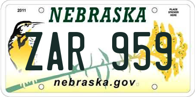 NE license plate ZAR959