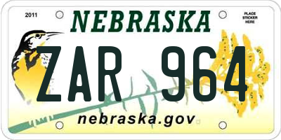 NE license plate ZAR964