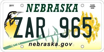 NE license plate ZAR965