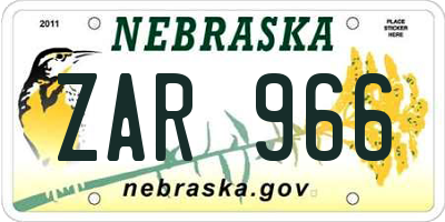 NE license plate ZAR966