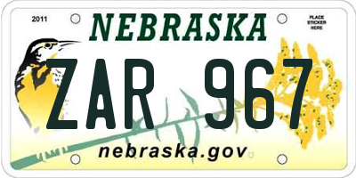 NE license plate ZAR967