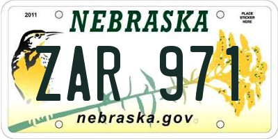 NE license plate ZAR971