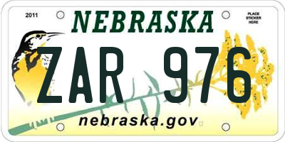 NE license plate ZAR976