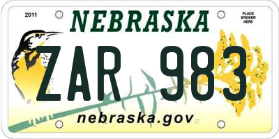 NE license plate ZAR983