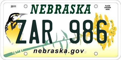 NE license plate ZAR986