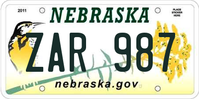 NE license plate ZAR987