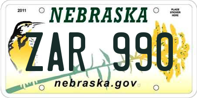 NE license plate ZAR990