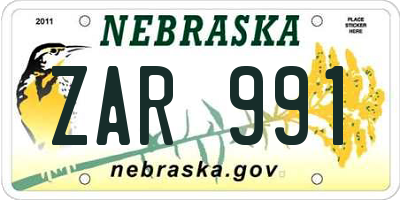 NE license plate ZAR991
