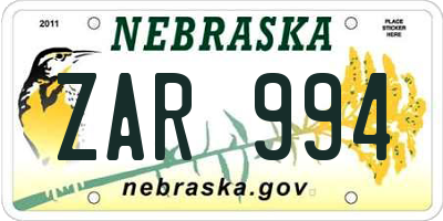 NE license plate ZAR994