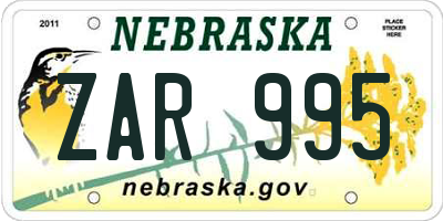 NE license plate ZAR995