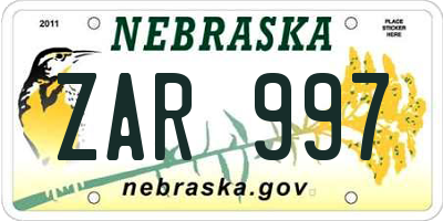 NE license plate ZAR997