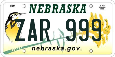 NE license plate ZAR999