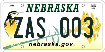 NE license plate ZAS003