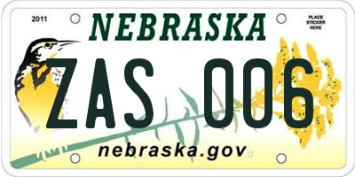 NE license plate ZAS006