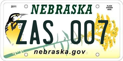 NE license plate ZAS007