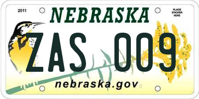 NE license plate ZAS009