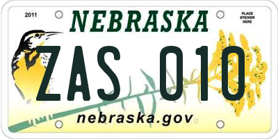 NE license plate ZAS010