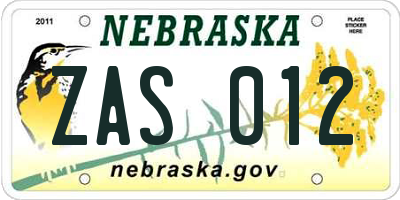 NE license plate ZAS012