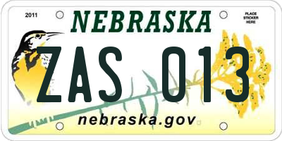 NE license plate ZAS013