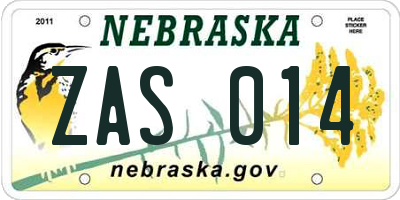 NE license plate ZAS014