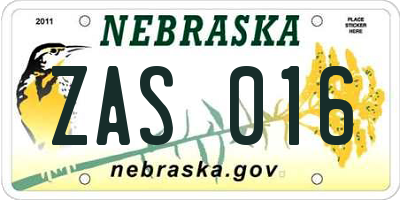 NE license plate ZAS016