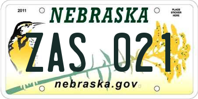 NE license plate ZAS021