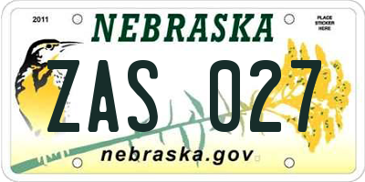 NE license plate ZAS027