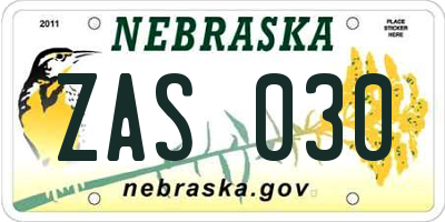 NE license plate ZAS030
