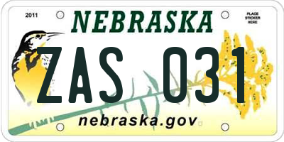 NE license plate ZAS031