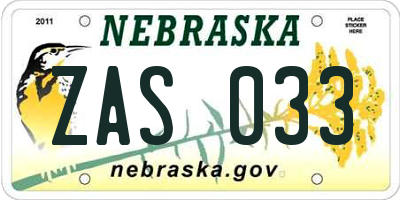 NE license plate ZAS033