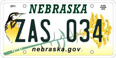 NE license plate ZAS034