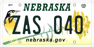 NE license plate ZAS040