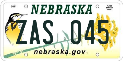 NE license plate ZAS045