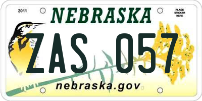 NE license plate ZAS057