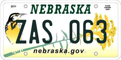 NE license plate ZAS063