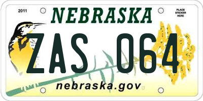 NE license plate ZAS064