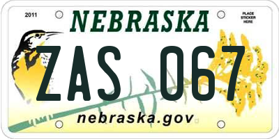 NE license plate ZAS067