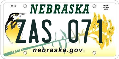 NE license plate ZAS071