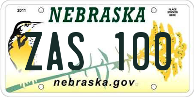 NE license plate ZAS100