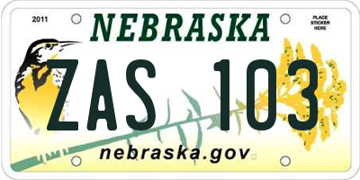 NE license plate ZAS103